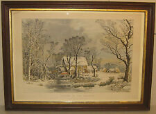 Vintage CURRIER & IVES Winter in the Country Old Grist Mill RESTRIKE Lithograph picture