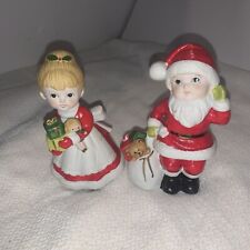 VTG HOMCO Christmas Figurines SANTA BOY MRS CLAUS GIRL # 5401 BISQUE 5.5
