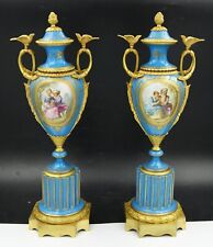 French 19th Century Sevres Porcelain & Gilt Bronze Vase Pair or Candle Holders picture