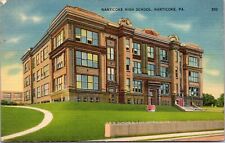 Nanticoke High School Pennsylvania Street View Linen Flowers Vintage Postcard A2 picture