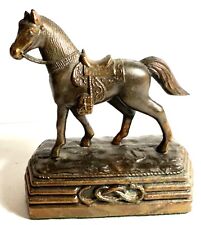 Antique 1930s-40's Bronze/Brass Western Horse Statue With Saddle  picture