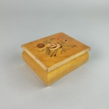 Vintage Floral Inlaid Wooden Trinket Jewelry Box Glossy - 3