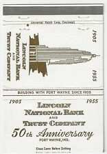 Lincoln National Bank 50th Anniversary Fort Wayne Ind FS 40S Empty Matchcover picture