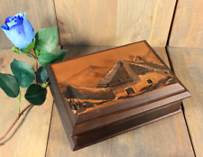 Antique French Hand Carved Relief Mountain Scene Black Forest Jewelry Box Signed picture