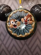 Disney Parks Chip And Dale Mickey Ears Two Sided Blown Glass Ornament NWT picture