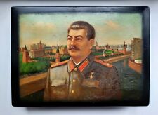 Fedoskino 1950's Russian Lacquer Box Portrait Stalin Vintage Handmade Palekh   picture