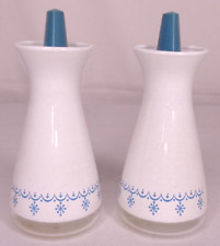 Vintage Pyrex Glass Salt & Pepper Shakers Set - White w/ Blue Snowflake Garland picture
