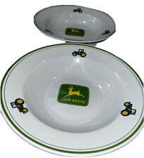 2 John Deere BOWLS Gibson Set 9” white green tractor/ logo DISHES Cottage Farm 2 picture
