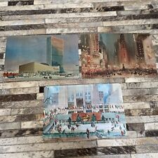 RARE Set of 3- New York Scenes Frederick Wong- VTG  Cork Back Placemats MCM picture