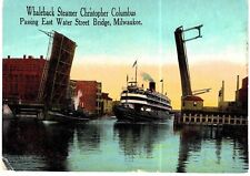 Milwaukee Whaleback Steamer Passing East Water Street Bridge 1925 Unused WI picture