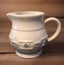 Longaberger Pottery Woven Traditions Ivory & Green Pitcher Jug 1 QT 5.75”H picture