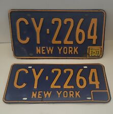 Vintage Matching Pair 1970s New York License Plates Blue CY-2264 Man Cave Decor picture