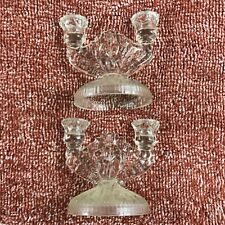 Pair of Vintage Clear Crystal? Candelabras Heavy Molded Glass picture