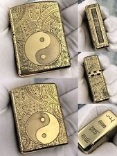 912S Thickened Brass Kerosene Lighter Heavy Armor Hinge Engraved Collection Gift picture
