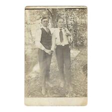 Antique Real Photo Postcard Handsome Dapper Men Holding Hands Gay Interest RPPC picture