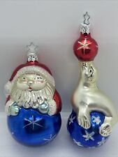Lot Of 2 Christmas Inge Glas Blown Glass Ornaments Germany Seal Santa Patriotic picture