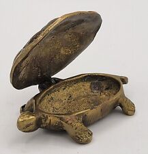 TINY VINTAGE Brass Turtle Trinket Dish Personal Ashtray Hinged Lid ENGLAND picture