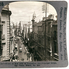 Sao Paulo Brazil Street Stereoview 1920s Signs Old Cars Shops Aerial Photo C1152 picture