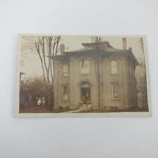Real Photo Postcard RPPC Antique Brick House & Trees Rocking Chairs Front Porch picture