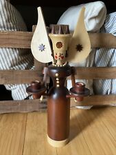 VTG Wooden Angel Candle Holder Hand Painted Germany Erzgebirge Style 15.5