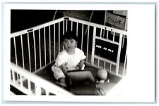 c1940's Cute Baby Girl In Her Crib Playing Box Vintage RPPC Photo Postcard picture