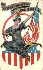 Lady Liberty Patriotic Woman American Flag c1910 Vintage Postcard picture