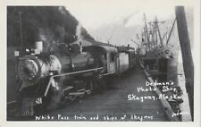 RPPC RAILROAD POSTCARD White Pass Train #73 and Ships at Skagway, Dedman's Photo picture