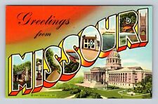 MO- Missouri, LARGE LETTER Greetings, Antique, Vintage Souvenir Postcard picture