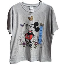 NWT Disney Mickey Mouse, Gray Embroidery Flowers Butterflies, Graphic Tee Large  picture