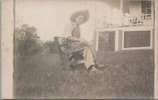 RPPC Postcard Man Sitting in Field Outside in Grass c. 1900s  picture