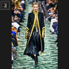 Brand New Black Paco Rabanne at Paris Fashion Long Women Coat Gold Braid picture