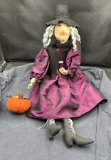 Gathered Traditions Halloween Witch Doll With Pumpkin Joe Spencer Purple Dress picture