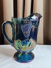 Iridescent Blue Indiana Carnival Glass Harvest Grape Pitcher w/Ice Lip picture