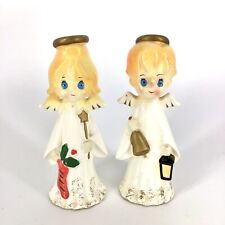 Vintage Christmas Angel Figurines Set Of 2 Boy Girl Blue Eyed 6” Ceramic picture