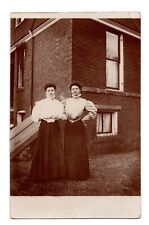 RPPC Real Photo Postcard - Two women in front of brick house, 1910s picture