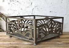 Vintage Diamond Shaped Brass Basket Decorative Tray w/Feet & Patina picture