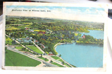 1922 WINONA LAKE INDIANA In. Postcard Birds-Eye View Warsaw Indiana Lake Scene picture