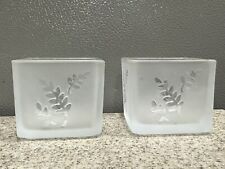 2 PartyLite P7235 Frosted Leaf Votive Square Candle Holders Original Box Unused picture