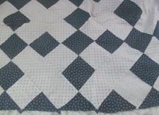 Never Washed~Antique Indigo Blue & White Quilt TOP 9 PATCH~Hand Pieced 80