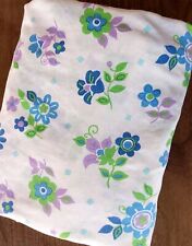 Vintage King Fitted Sheet Mod Flower Floral Green Blue Boho Retro Hippie Cottage picture