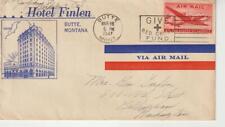 Butte Montana 1947 HOTEL FINLEN Airmail Cover to Washington VF picture