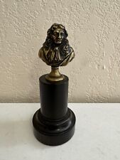 Vintage Antique Brass or Bronze Bust Statue of Voltaire on Pedestal Base picture