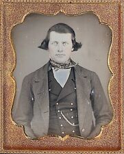 Handsome Light Eyed Young Man Long Hair Identified 1/9 Plate Daguerreotype S797 picture
