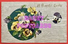 Antique PANSIES postcard ~ embossed ~ A PEACEFUL EASTER ~ 1907- 1914 picture