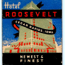 c1940s Cedar Rapids, IA Hotel Roosevelt Matchbook Cover Building Art Cadow C36 picture