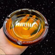Vintage 1970s Amber Glass Ashtray Cigar Bowl Art Glass MDM 6”W 1”T picture
