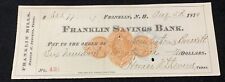 1874 Franklin NH, Franklin Savings Bank, Franklin Mills Cancelled Check  picture