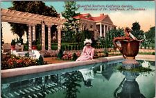 Pasadena CA-California, Scenic Garden, Woman at Pond, Vintage Postcard picture