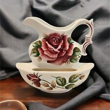 Vintage Ceramic Lefton Ameriana Rose Pitcher & Washbowl Wall Pocket Planter #951 picture