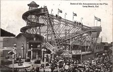 Long Beach California Amusements on Pike Roller Coaster The Whip Postcard Y10 picture